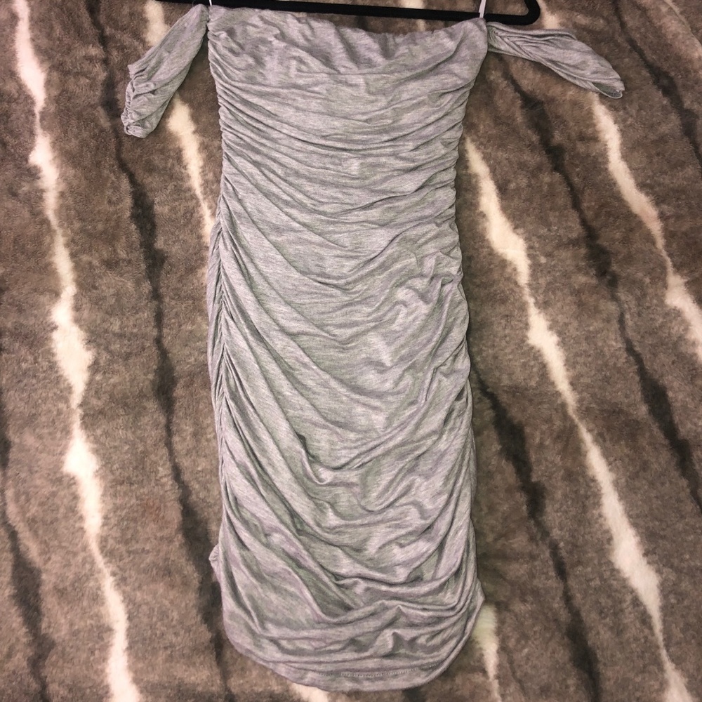 Mini Dress Ruched Grey Off Shouulders